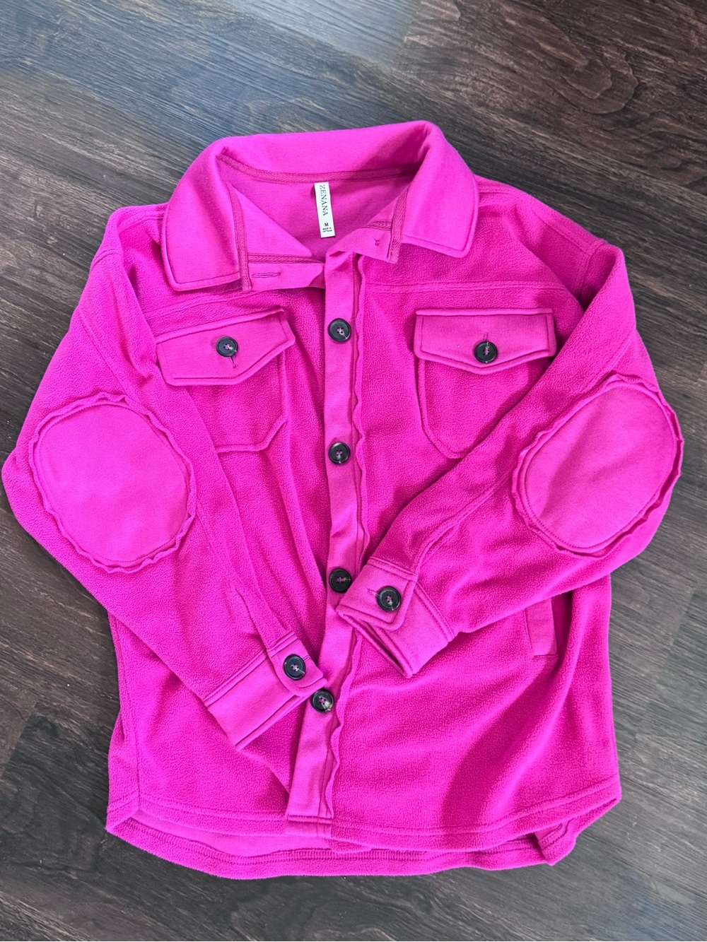 Zenana Fuchsia Shacket with Elbow Patches